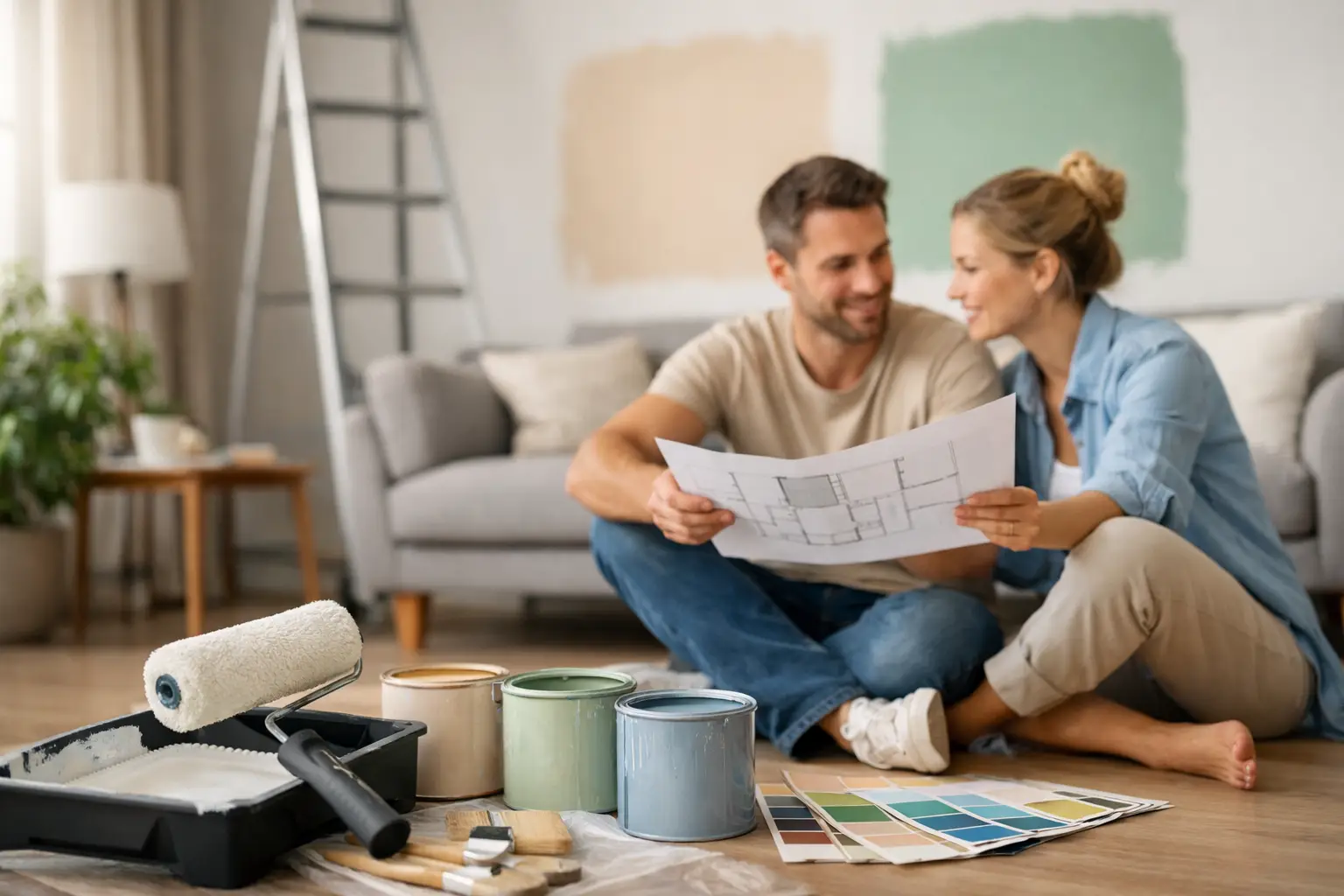Innenanstrich Wohnzimmer Ideen richtig planen